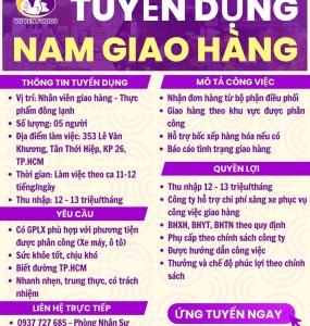 VŨ YẾN FOODS TUYỂN DỤNG NAM NHÂN VIÊN GIAO HÀNG